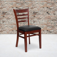 Flash Furniture Hercules Series Mahogany Finished Ladder Back Wooden Restaurant Chair with Black Vinyl Seat XU-DGW0005LAD-MAH-BLKV-GG